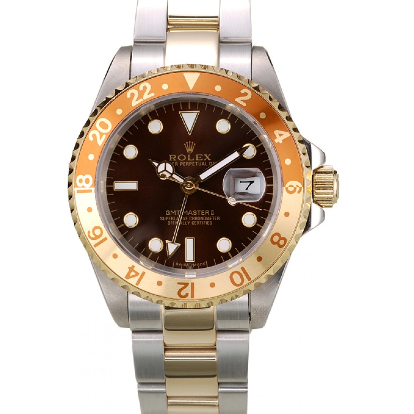 Aaa replica watch Bezel Master Dial Brown Colored GMT Watch Rolex Gold Ceramic II 0730